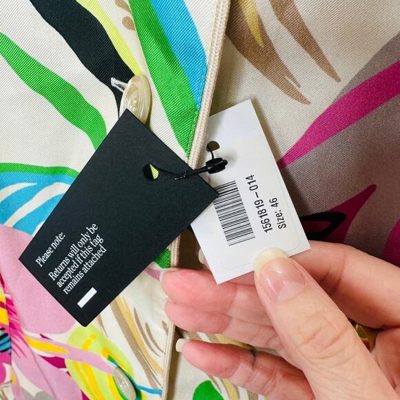 NWT Gucci Silk Tan Pink Blue Multi Floral Leaf Printed Blouse 46 / XL - Picture 7 of 16